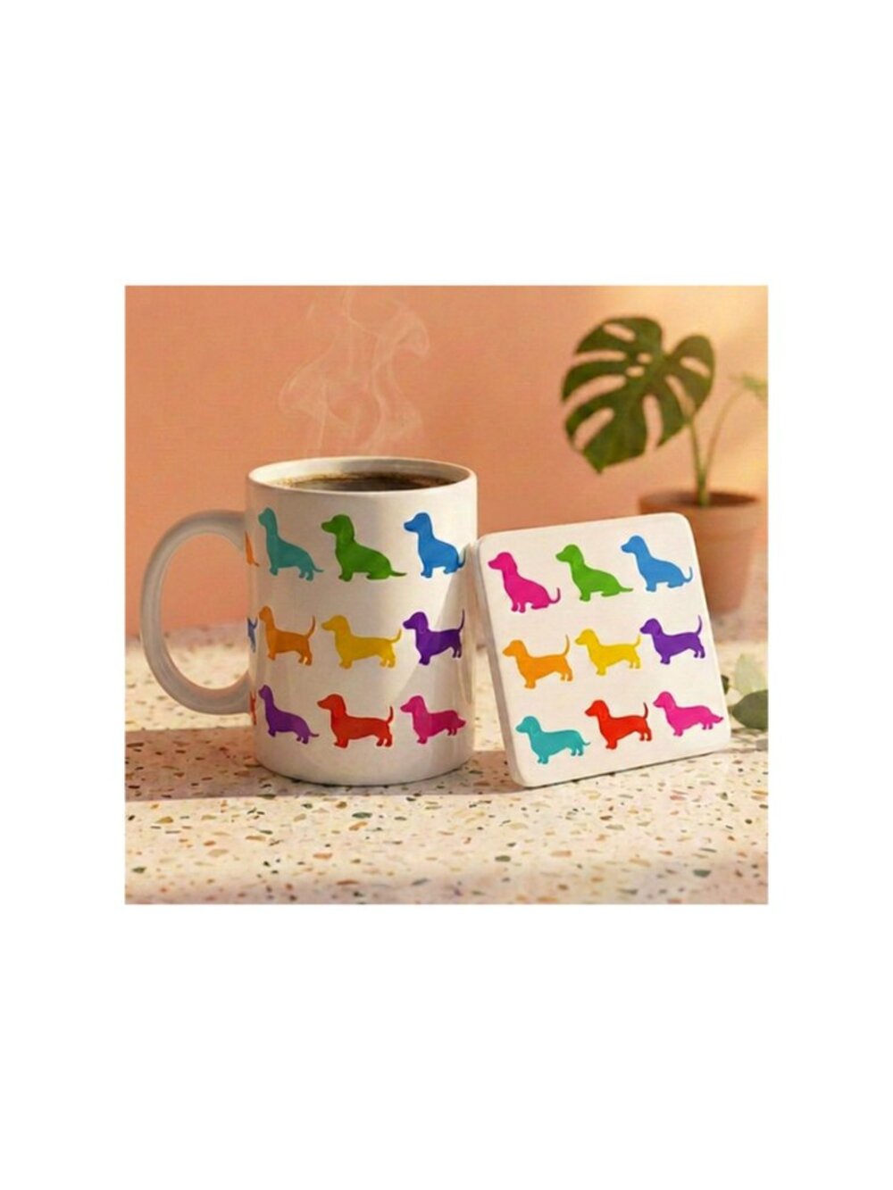 New Mug and Coaster Set Multi-Color Dachshunds